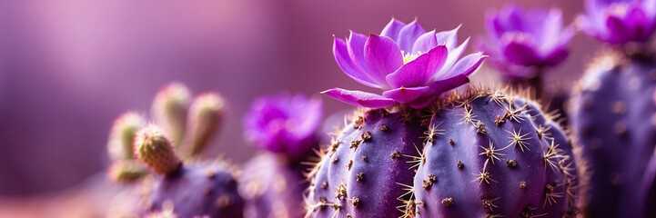 Extraordinarily beautiful flowering cacti, on a blurred background, close-up, macro shooting, background image. Generative AI