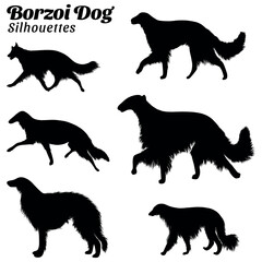 Collection of silhouette illustrations of borzoi dog