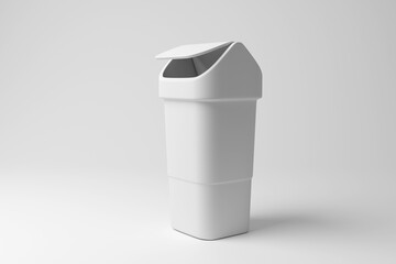 White swing bin on white background in monochrome and minimalism. Illustration of the concept of domestic waste - obrazy, fototapety, plakaty