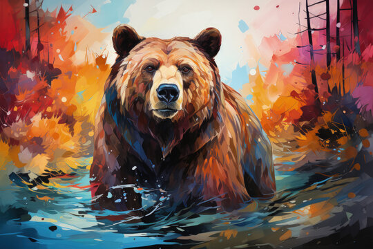 Bright and Colorful A Fauvism Style of a Bears, Generative Ai