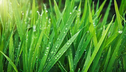 Fototapeta na wymiar a natural green grass with water drops background