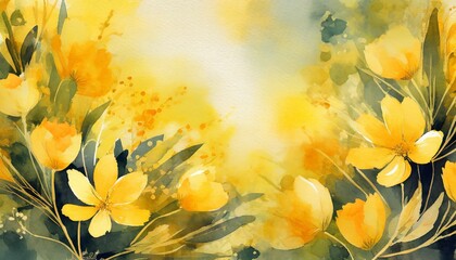 watercolor yellow floral background generative art