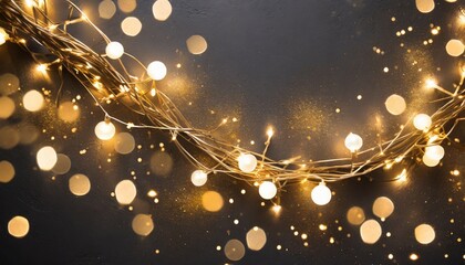 dark background with sparkling gold holiday garland magic dust gold abstract glitter blinking...