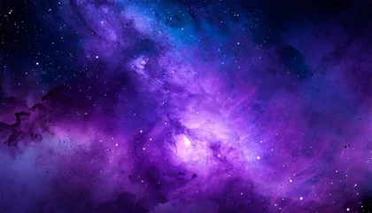 Fotobehang abstract starry space purple with shining star dust and nebula realistic galaxy with milky way and planet background © Debbie