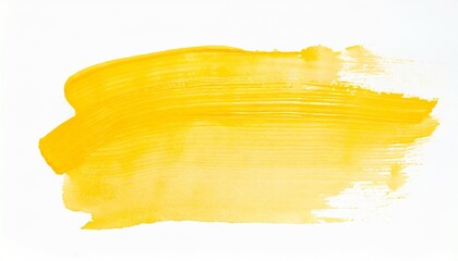 yellow stroke of watercolor paint brush on white background