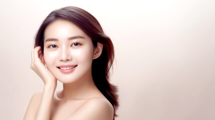 Happy Asian Woman with Perfect Skin - Skin Care - Beauty Salon - Spa.
