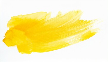yellow stroke of watercolor paint brush on white background