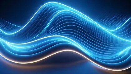 Foto op Canvas 3d render abstract blue neon background with glowing smooth wavy line © Debbie