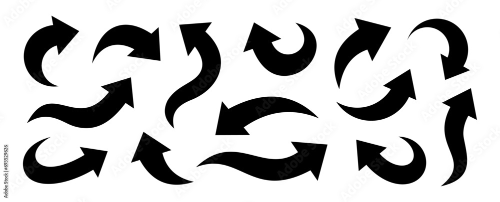 Poster curved arrow icons set. curved arrows. arrow symbol collection. vector