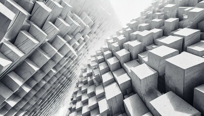 abstract white digital background with random cubes structure 3d render illustration