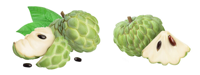 Sugar apple or custard apple isolated on white background with full depth of field. Exotic tropical...