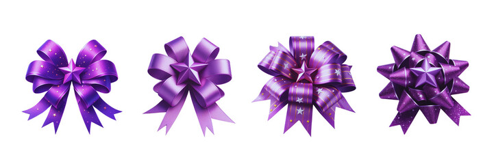 Set of Purple star gift bow ribbon, Valentine's day, isolated over on transparent background(3)