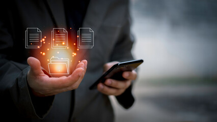 Document Management System (DMS), online documentation database and process automation to efficiently manage files, knowledge and documentation in enterprise with ERP. Corporate business technology.