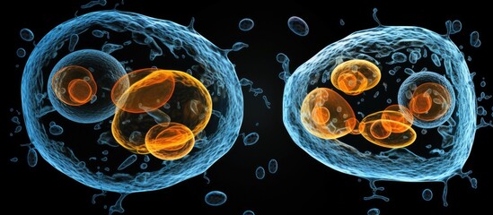 Animal cell undergoing mitosis observed microscopically. - obrazy, fototapety, plakaty