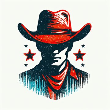 illustration of coboy head, vintage grunge logo, ai generate