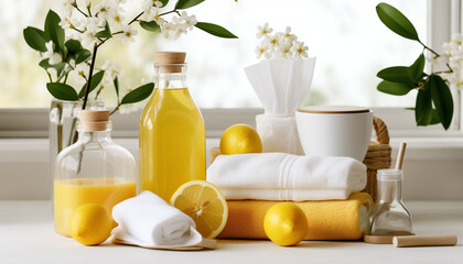 Eco organic fresh lemon scented home cleaning products