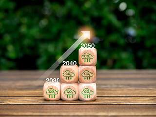 Net zero by 2050. Carbon dioxide reduction, limit climate change, global warming concepts. Reduce...