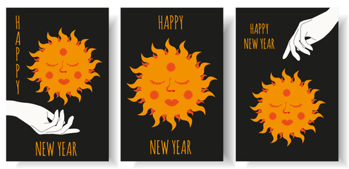 Egypt New Year 2024 greeting card design. Holiday poster template with cartoon blue Fish on black background. Vector illustration can used web pages banner, social media poster. Celebration brochure