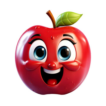 Cute friendly apple cartoon character isolated on white or transparent background, png