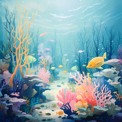 coral reef and fishes, Generative AI