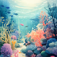 tropical coral reef, coral reef with fish, Generative AI