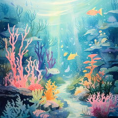 coral reef with fish, Generative AI