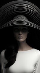 young woman wearing an elegant dress and an extravagant hat - minimal fashion portrait