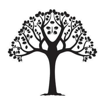 Black vector tree isolated on white background. Silhouettes.