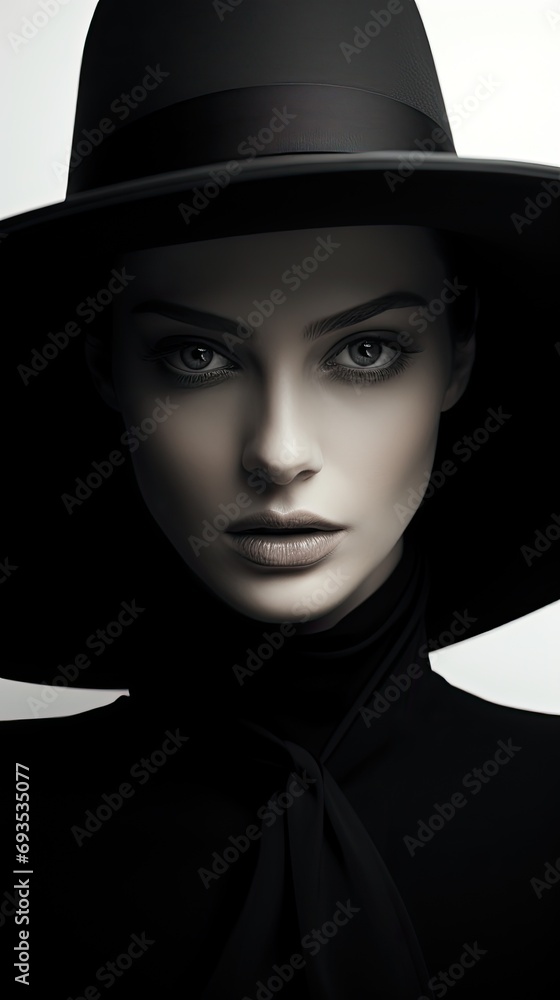 Wall mural young woman wearing an elegant dress and an extravagant hat - minimal fashion portrait