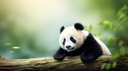 Obraz premium Background Image Featuring the Endearing Beauty of Pandas in their Natural Habitat.