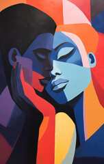 Artwork painting of couple in lovefemme, mode, beauté, visage, halloween, rouge, cheveux, art, noir, gens, illustration, foncé, personne, abstrait, mal, aimer, glamour, sorcier, vecteur, dame, musique