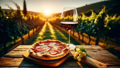 gourmet pizza with wine