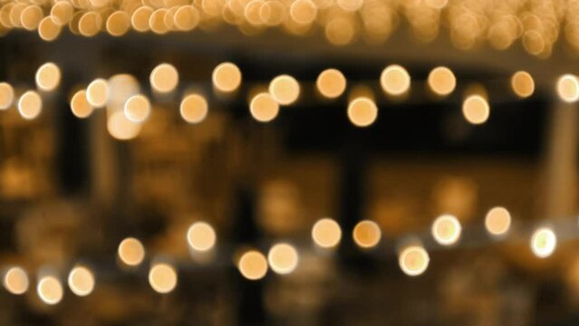 Abstract background of defocused golden lights creating a bokeh effect in the environment