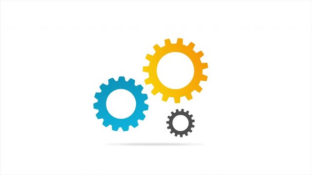Gear mechanism concept. Vector icon animation. Update Concept 4K Video. Rotating gears on a white background, The background is entirely transparent. 