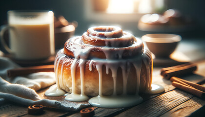 freshly baked cinnamon rolls with dripping icing,