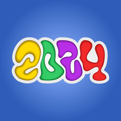 Happy New Year Celebration 2024 with typography lettering. Vector illustration, text and number