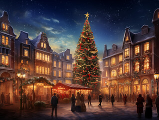 Fototapeta na wymiar Beautiful Illustration of a Christmas Evening