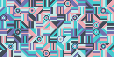 Geometric purple retro vector background, seamless pattern design, colorful abstract wallpaper