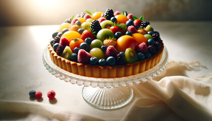  photo of a fruit tart with a variety of colorful fresh fruits on top
