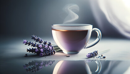  Elegant shot of lavender tea in a delicate cup