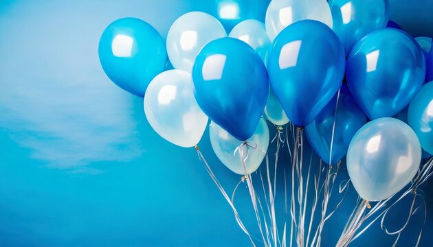 blue helium balloons on blue background with copy space decoration for a birthday party concept of happiness and celebration blue balloons background for wedding anniversary ai generated image