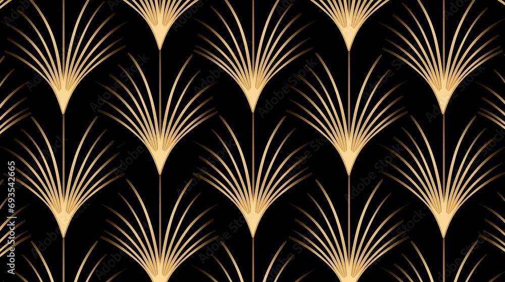 Poster seamless pattern art deco with golden fan shape and line.