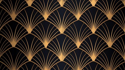 Seamless pattern art deco with golden fan shape and line.  - obrazy, fototapety, plakaty