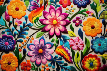 Fototapeta na wymiar Mexican floral embroidery background
