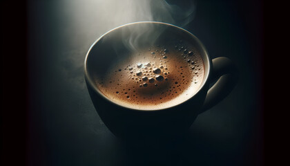 A close-up of a steaming cup of coffee