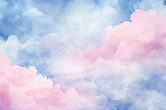 sky with clouds pink and blue watercolor background