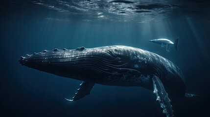 Illustration of a whale on the surface of the sea