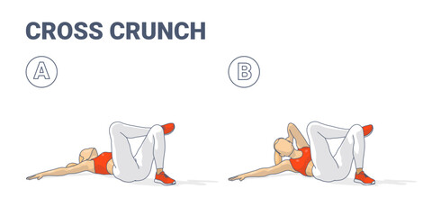 Cross Crunches Abs Exercise, Female Home Workout Routine Guidance