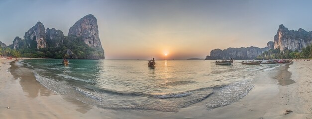 Panoramic picture of the sunset over Phang Nga Bay in Thailand