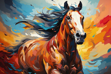 Fototapeta na wymiar Bright and Colorful A Fauvism Style of a Horse, Generative Ai